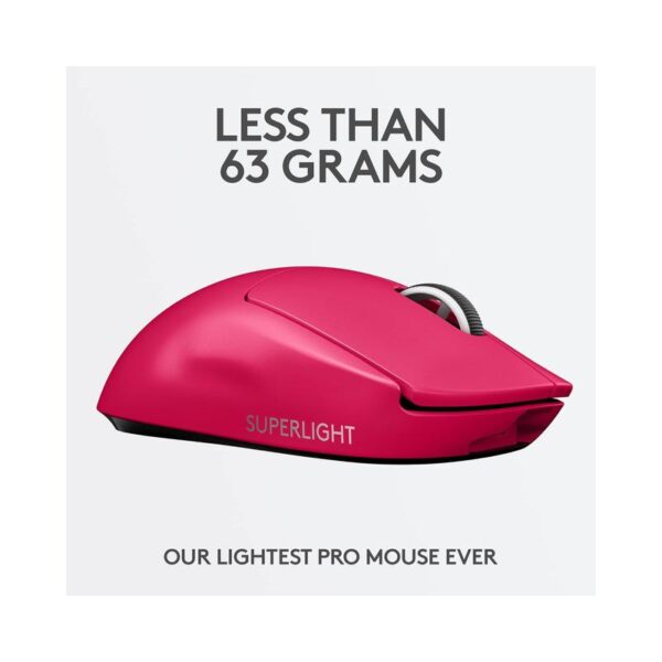 Logitech G PRO X Superlight Wireless Gaming Mouse – Ultra-lightweight design for ultimate agility, featuring a HERO 25K sensor with 25,600 DPI precision, 5 programmable buttons, long-lasting battery life, and compatibility with PC and Mac – Magenta - Image 2