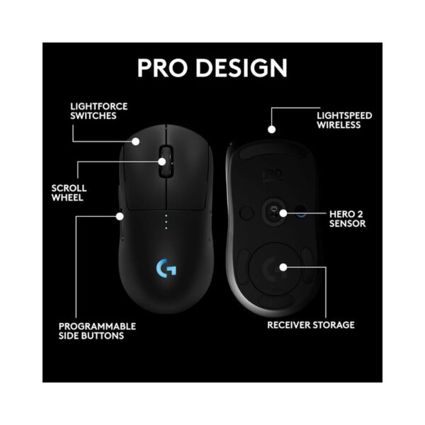 Logitech G PRO 2 Lightspeed Wireless Gaming Mouse – Ambidextrous design with customizable magnetic side buttons (up to 4 switchable configurations), ultra-precise 32K DPI sensor, USB-C charging, compatible with PC and Mac – Black - Image 4