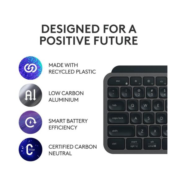 Logitech MX Keys S Combo - Performance Wireless Keyboard and Mouse with Palm Rest, Customizable Illumination, Fast Scrolling, Bluetooth, USB C, for Windows, Linux, Chrome, Mac - Graphite - Image 3