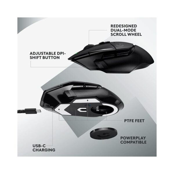 Logitech G502 X Lightspeed Wireless Gaming Mouse – Featuring LIGHTFORCE Hybrid Optical-Mechanical Switches, HERO 25K Sensor, Compatible with PC, macOS, and Windows – Black - Image 6