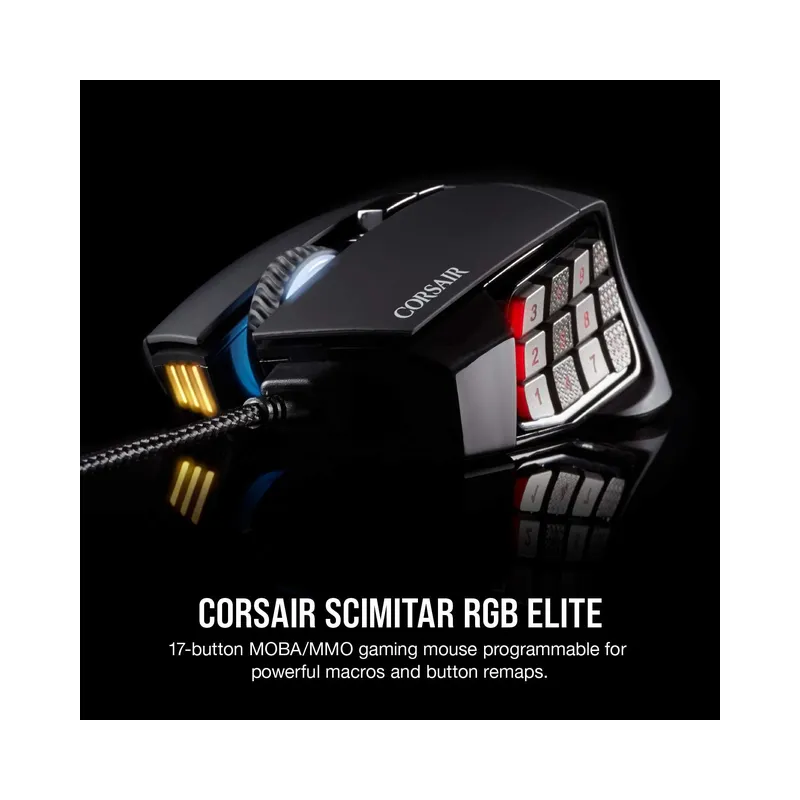 Corsair SCIMITAR RGB ELITE, MOBA/MMO Gaming Mouse, Backlit RGB LED, 18000 DPI, Optical, Black - Image 2