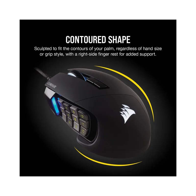 Corsair SCIMITAR RGB ELITE, MOBA/MMO Gaming Mouse, Backlit RGB LED, 18000 DPI, Optical, Black - Image 6