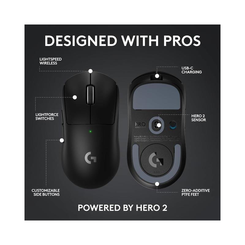 Logitech G PRO X SUPERLIGHT 2 LIGHTSPEED Lightweight Wireless Optical HERO 2 Sensor 44 000 DPI Gaming Mouse with 8K Polling - Black - Open Box - Image 8