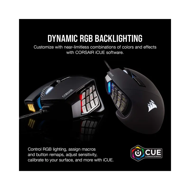 Corsair SCIMITAR RGB ELITE, MOBA/MMO Gaming Mouse, Backlit RGB LED, 18000 DPI, Optical, Black - Image 10