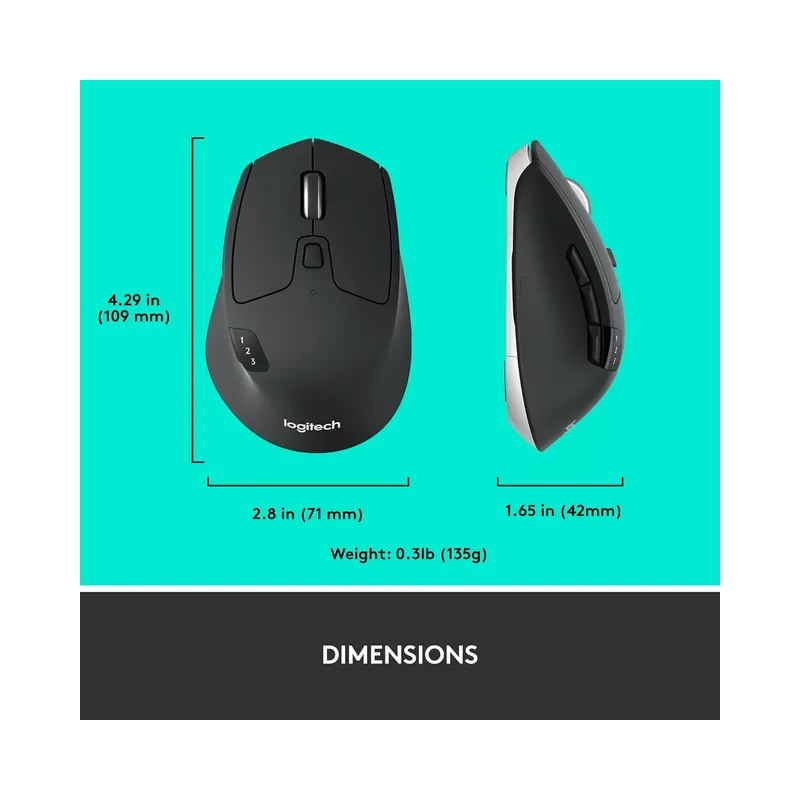 Logitech M720 Triathlon Multi-Device Wireless Mouse, Bluetooth, USB Unifying Receiver, Black - Brand New - Image 6