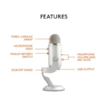Logitech Blue Yeti Silver USB Mic for Recording, Streaming & Gaming on PC and Mac with Blue Voce Effects 4 Pickup Patterns.