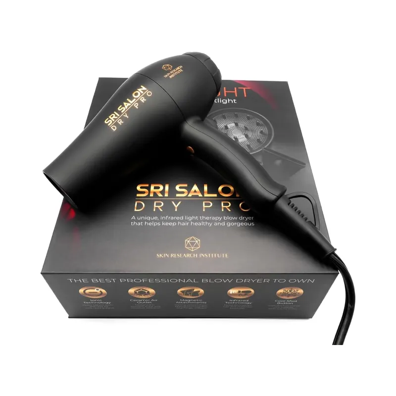 Skin Research Institute Salon Dry Pro Infrared Hair Dryer - Negative Ions for Reduced Frizz, Fast-Drying and Max Shine, Attachments Included - Brand New