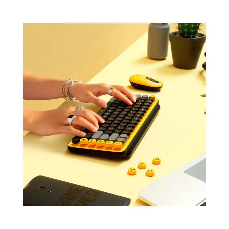 Logitech - POP Keys Wireless Mechanical Tactile Switch Keyboard for Windows/Mac with Customizable Emoji Keys - Blast Yellow - (Brand New) - Image 3