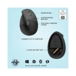Logitech - Lift Vertical Wireless Optical Ergonomic Mouse with 4 Customizable Buttons - Wireless - Graphite - (Brand New) -.