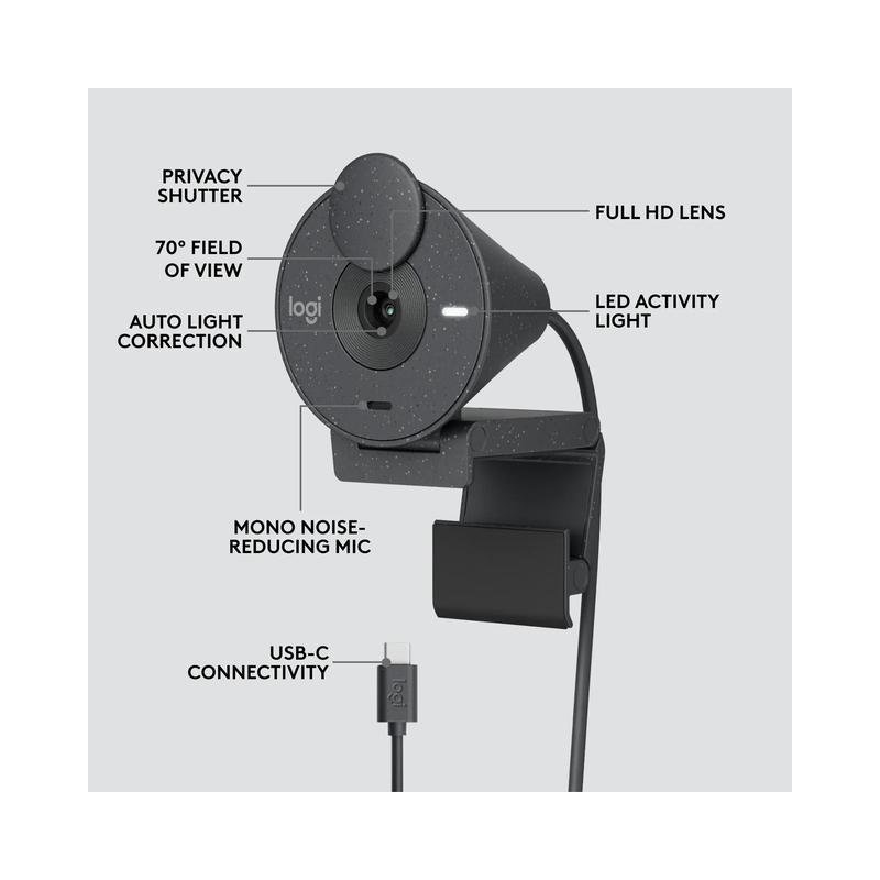 Logitech Brio 300 1920x1080p USB-C Webcam with Privacy Shutter - Graphite (Brand New) - Image 6