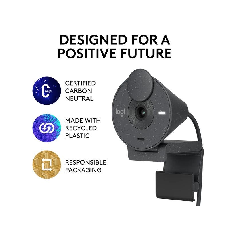 Logitech Brio 300 1920x1080p USB-C Webcam with Privacy Shutter - Graphite (Brand New) - Image 2