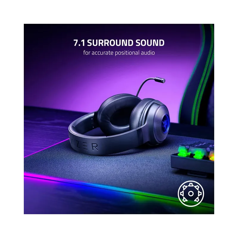 Razer Kraken V3 X Wired USB Gaming Headset: Lightweight Build - Triforce 40mm Drivers - HyperClear Cardioid Mic - 7.1 Surround Sound - Black (Brand New) - Image 7