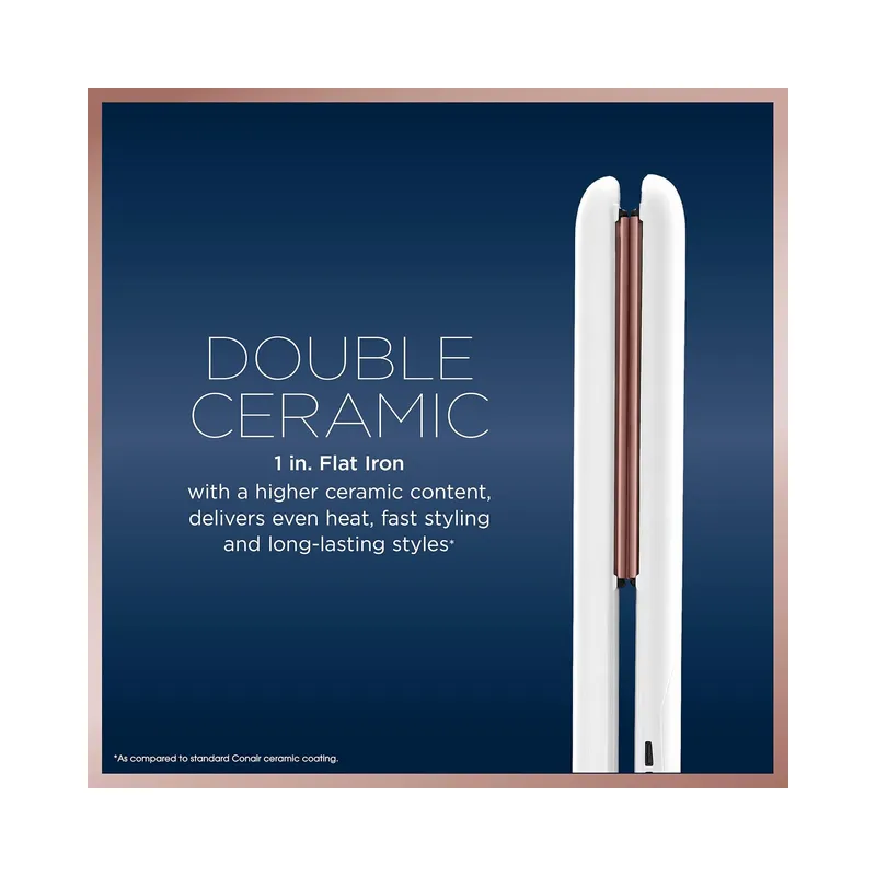 Conair Double Ceramic 1'' Flat Iron, 25mm Hair Straightener, 410°F High Ceramic Heat, 30-second Heat-up, Even Heat and Fast Styling, White - Image 5