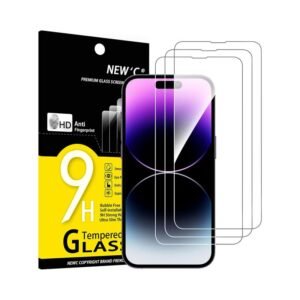 NEW'C 3-Pack Tempered Glass Screen Protector for iPhone 14 Pro Max - Case Friendly, Scratch-Proof, Bubble-Free