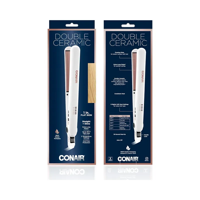 Conair Double Ceramic 1'' Flat Iron, 25mm Hair Straightener, 410°F High Ceramic Heat, 30-second Heat-up, Even Heat and Fast Styling, White - Image 7