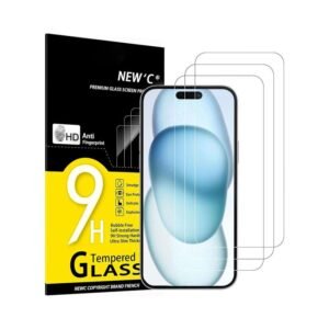 NEW'C Tempered Glass Screen Protector for iPhone 15, iPhone 15 Pro, iPhone 16 (6.1 Inches) - Scratch-Resistant, Bubble-Free, Case-Friendly