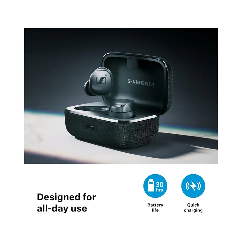 Sennheiser Momentum True Wireless 4 Smart Earbuds with Bluetooth 5.4, Crystal-Clear Sound, Comfortable Design, 30-Hour Battery Life- Black Graphite (Brand New) - Image 4