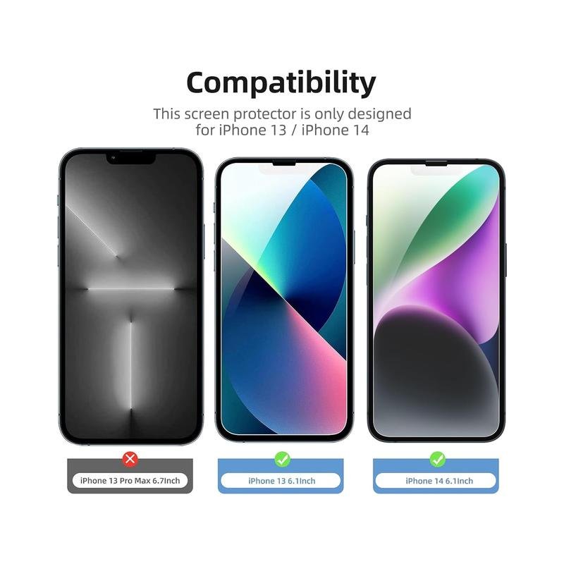 NEW'C 3 Pack Designed for iPhone 14, iPhone 13, iPhone 13 Pro (6.1 inches) Screen Protector Tempered Glass,Case Friendly Scratch-proof, Bubble Free, Ultra Resistant - Image 3