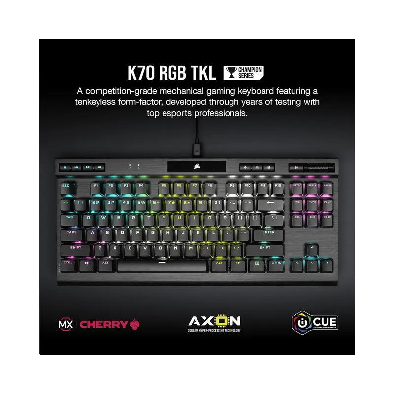 Corsair K70 RGB TKL CHAMPION SERIES Tenkeyless Mechanical Gaming Keyboard (CHERRY MX Silent Keyswitches: Linear and Quiet , Black - Brand New - Image 3