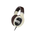 Sennheiser HD 599 Circumaural Headphone, Ivory colour with matte metallic detailing and a brown stitched headband - Brand.