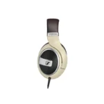 Sennheiser HD 599 Circumaural Headphone, Ivory colour with matte metallic detailing and a brown stitched headband - Brand.