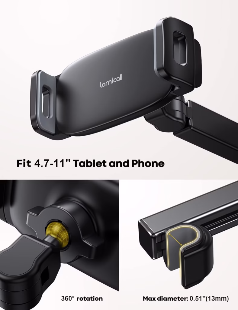 Lamicall Car Headrest Tablet Holder - [Extension Arm] Adjustable iPad Car Mount for Back Seat - Black - Brand New - view 3