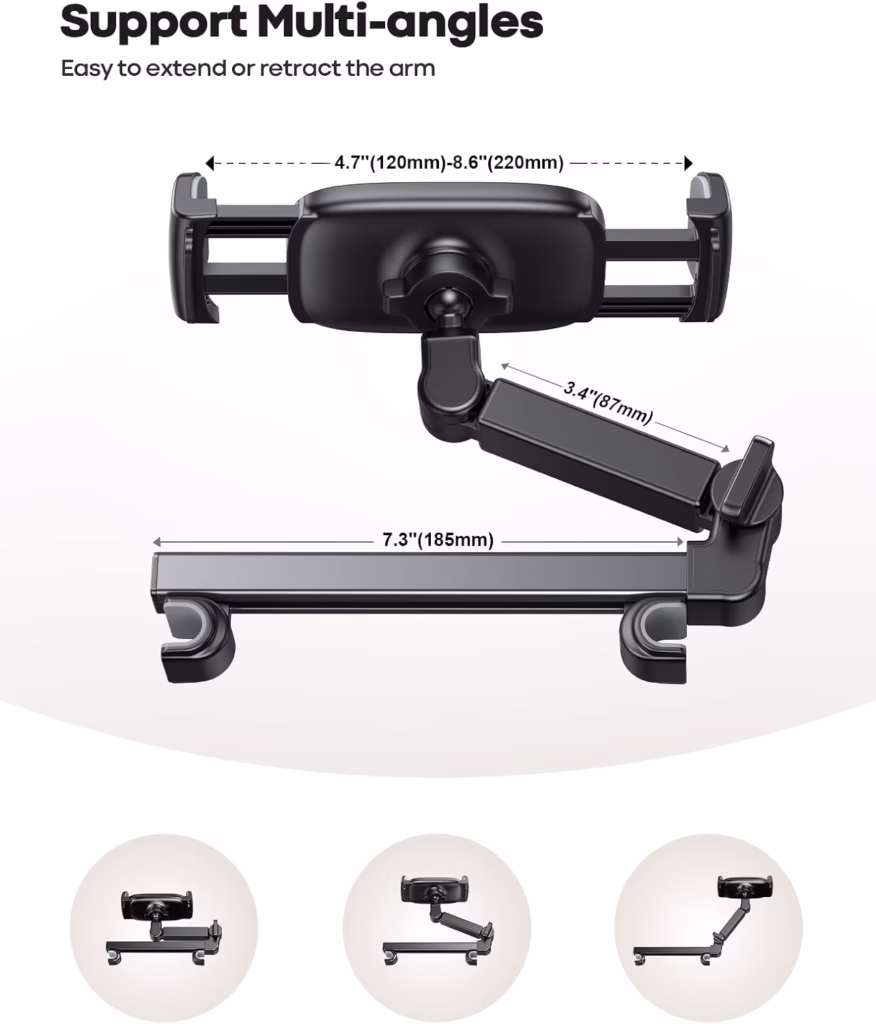 Lamicall Car Headrest Tablet Holder - [Extension Arm] Adjustable iPad Car Mount for Back Seat - Black - Brand New - view 4
