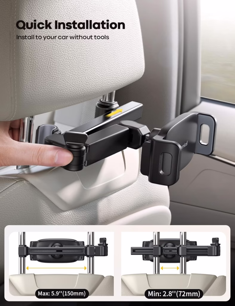 Lamicall Car Headrest Tablet Holder - [Extension Arm] Adjustable iPad Car Mount for Back Seat - Black - Brand New - view 2