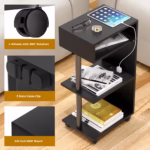 Yamagahome End Table with Charging Station – 4-Tier Nightstand, Black - view 4