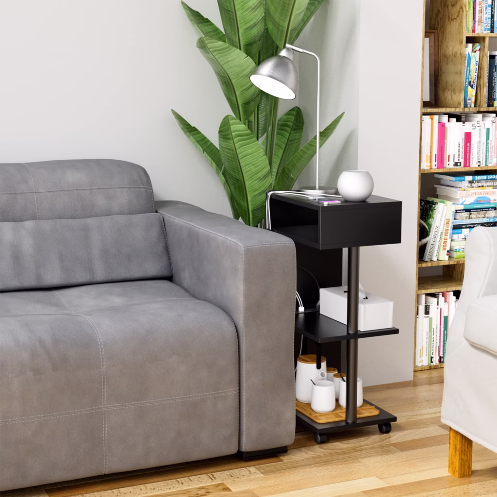 Yamagahome End Table with Charging Station – 4-Tier Nightstand, Black - view 5