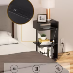 Yamagahome End Table with Charging Station – 4-Tier Nightstand, Black - view 3