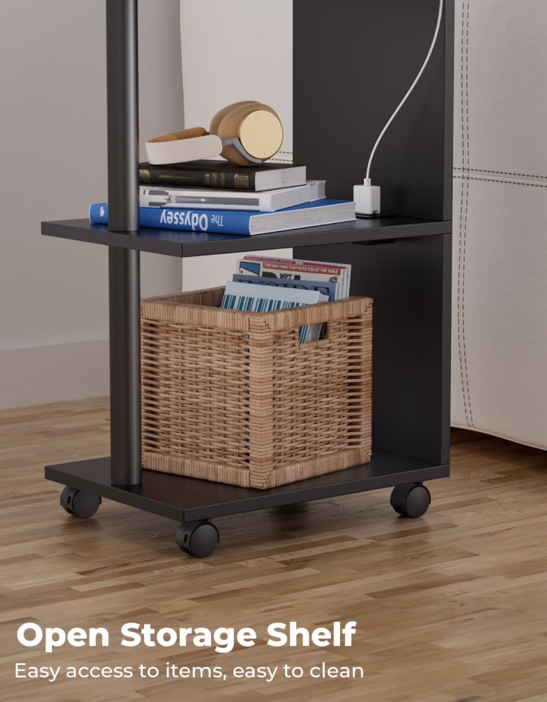 Yamagahome End Table with Charging Station – 4-Tier Nightstand, Black - view 2