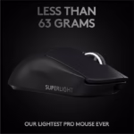 Logitech G PRO X Superlight Wireless Gaming Mouse – 63g Ultra-Light, HERO 25K Sensor, 25,600 DPI, 5 Buttons | Black |.