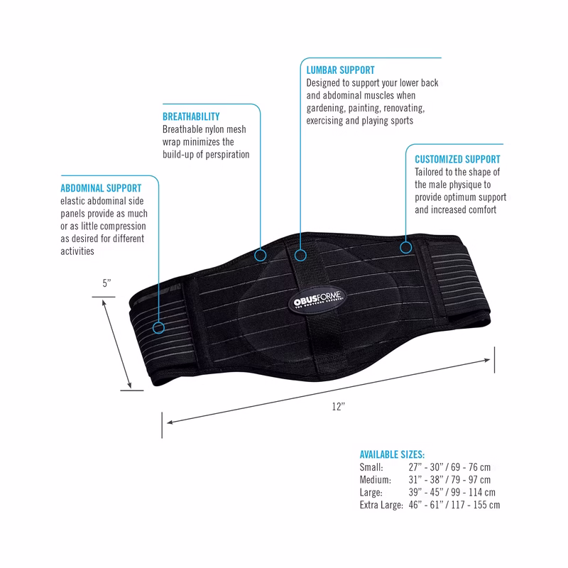 ObusForme Back Support Belt with Built-in Lumbar Support | Breathable, Lightweight Compression Band | Extra Large | 39-45".