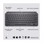 Logitech MX Keys Mini Smart Backlighting illuminating keys automatically in a dark environment