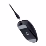 Razer DeathAdder V4 Pro bottom showing PTFE feet, power button, USB-C braided charging cable