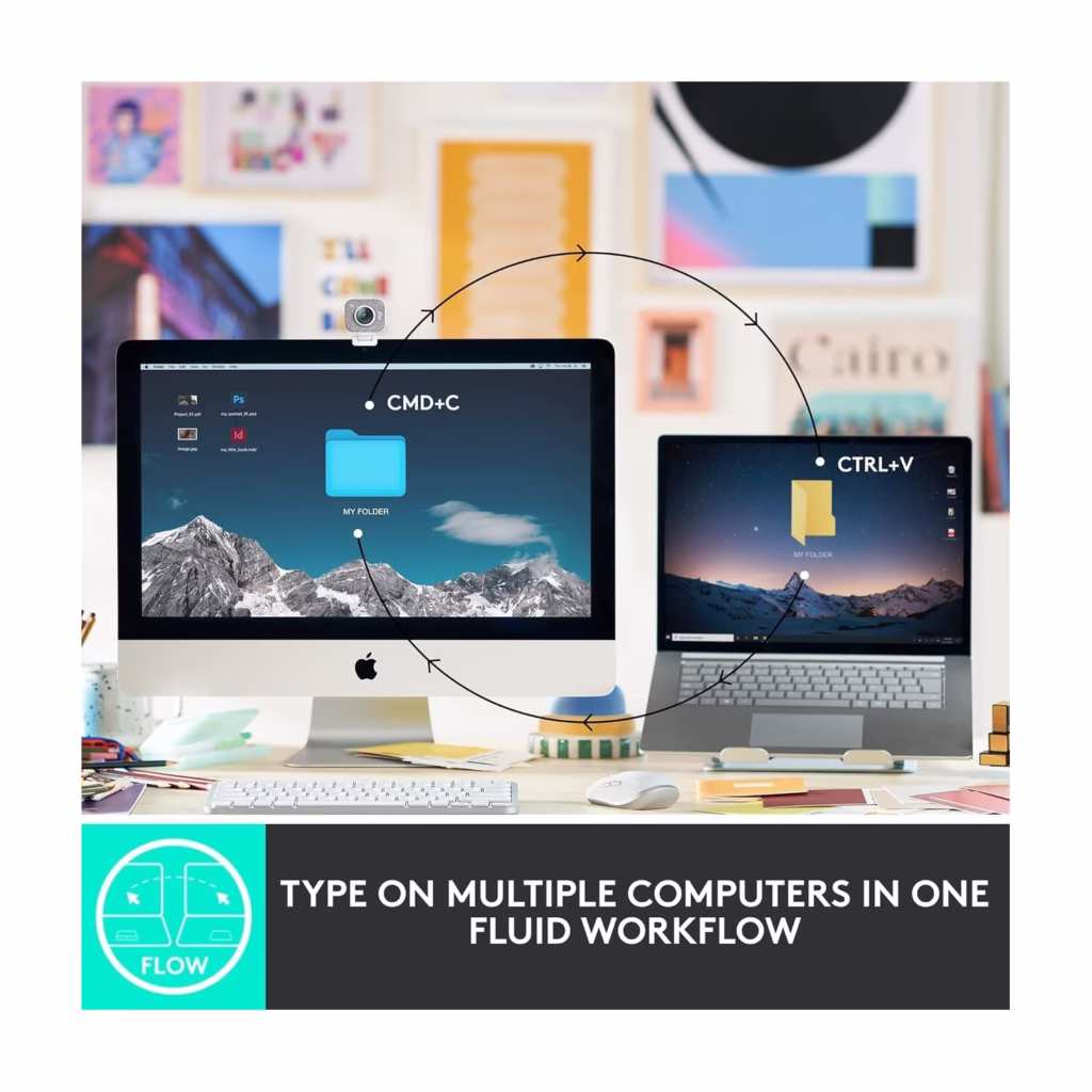 Logitech MX Keys Mini features: Easy Switch buttons, Smart Keys for dictation and emoji, USB-C quick charging, Smart Backlighting, Mini size huge comfort, Perfect Stroke keys