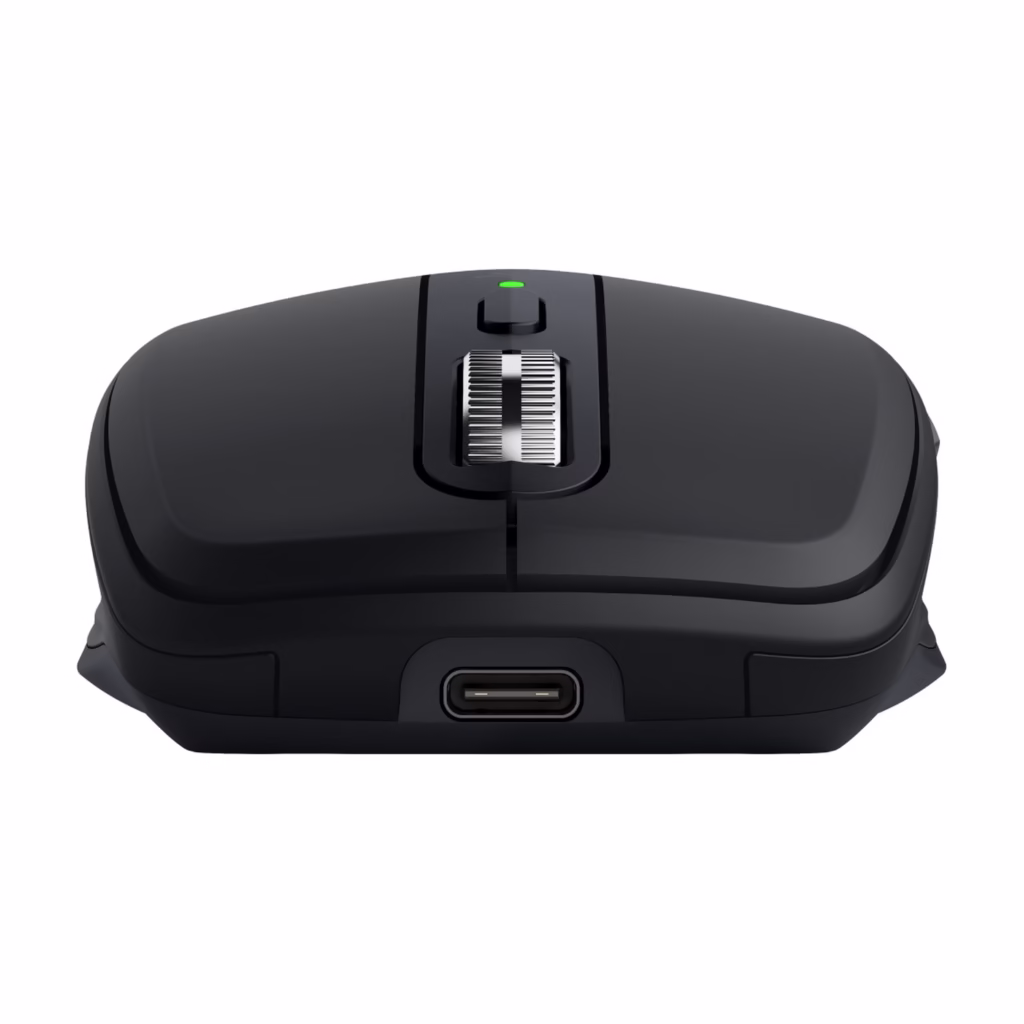 Logitech MX Anywhere 3S wireless mouse front view showing USB-C port