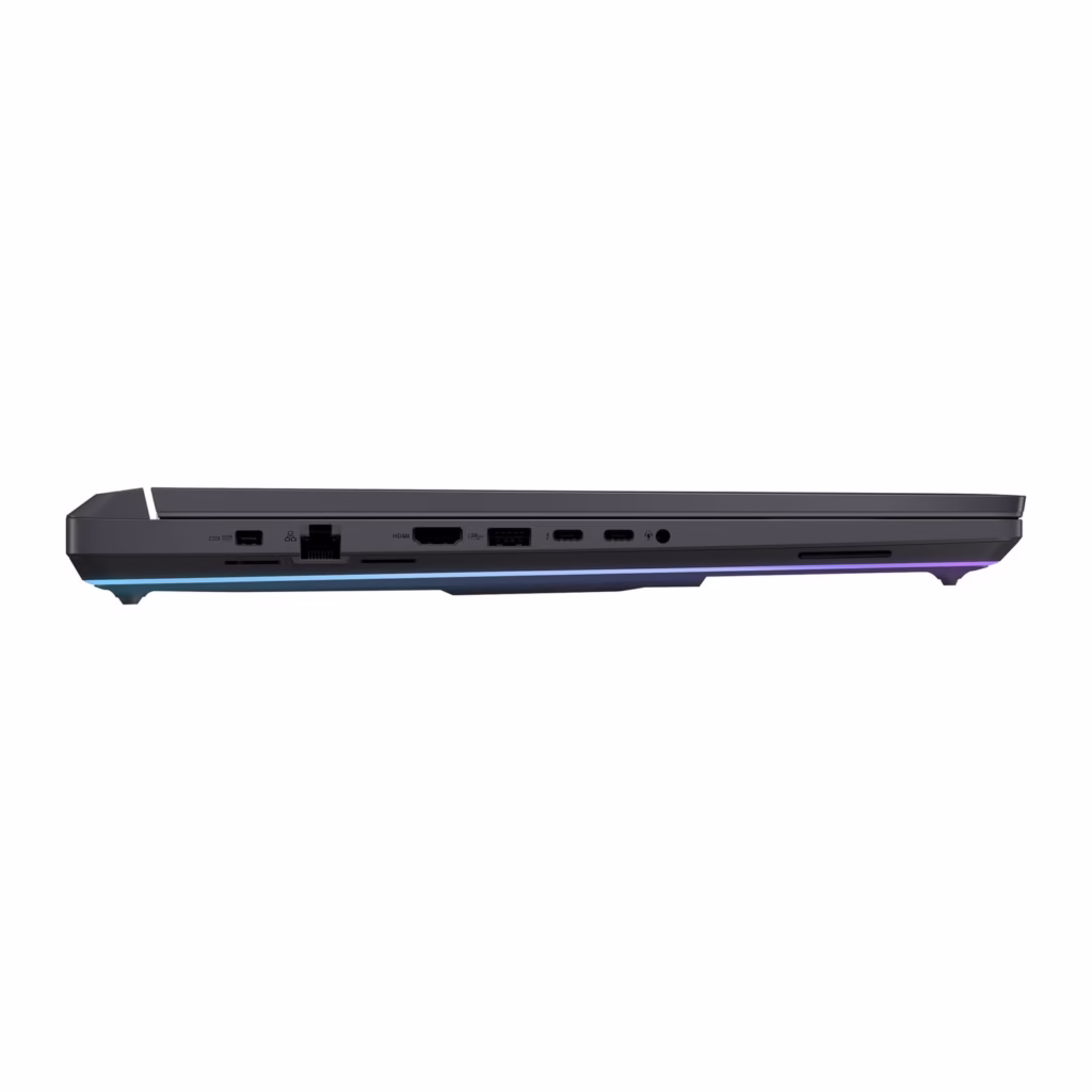 ROG Strix G18 left-side ports: power, RJ45 LAN, HDMI 2.1, USB-A, Thunderbolt 4 and 3.5mm audio