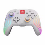 PDP Afterglow Wave Wireless Motion Plus Controller White, front view with RGB wave lighting