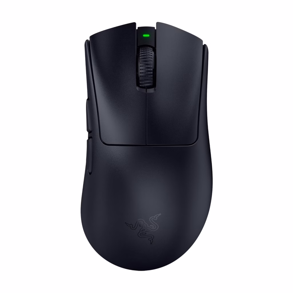 Razer DeathAdder V4 Pro Wireless Gaming Mouse Black top view with green status LED
