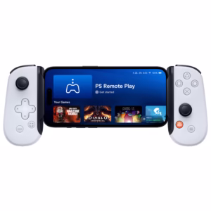 Backbone One PlayStation Edition Lightning 2nd Gen white controller mounted on iPhone showing PS Remote Play