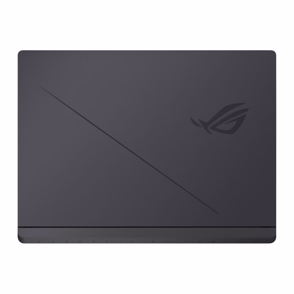 ASUS ROG Strix G18 closed-lid top view with ROG logo in Eclipse Grey