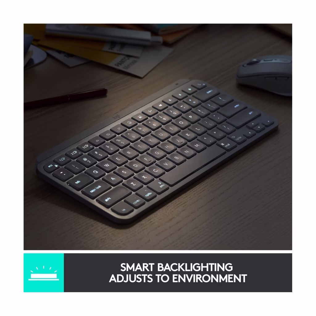 Logitech MX Keys Mini dimensions 11.65 by 5.19 by 0.82 inches and weight 17.86 ounces 506.4 grams