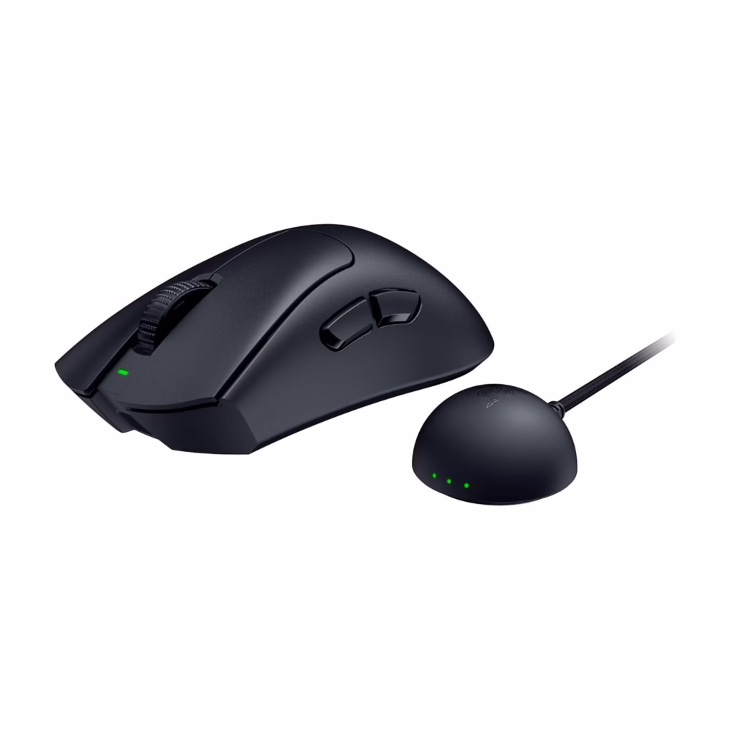 Razer DeathAdder V4 Pro Black with HyperPolling wireless dongle hemispherical base and LEDs