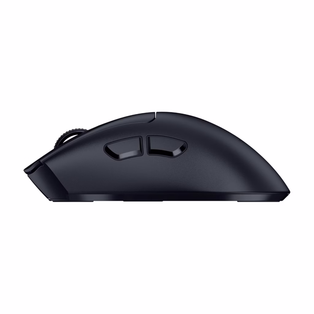 Razer DeathAdder V4 Pro side profile showing two programmable thumb buttons and ergonomic curve