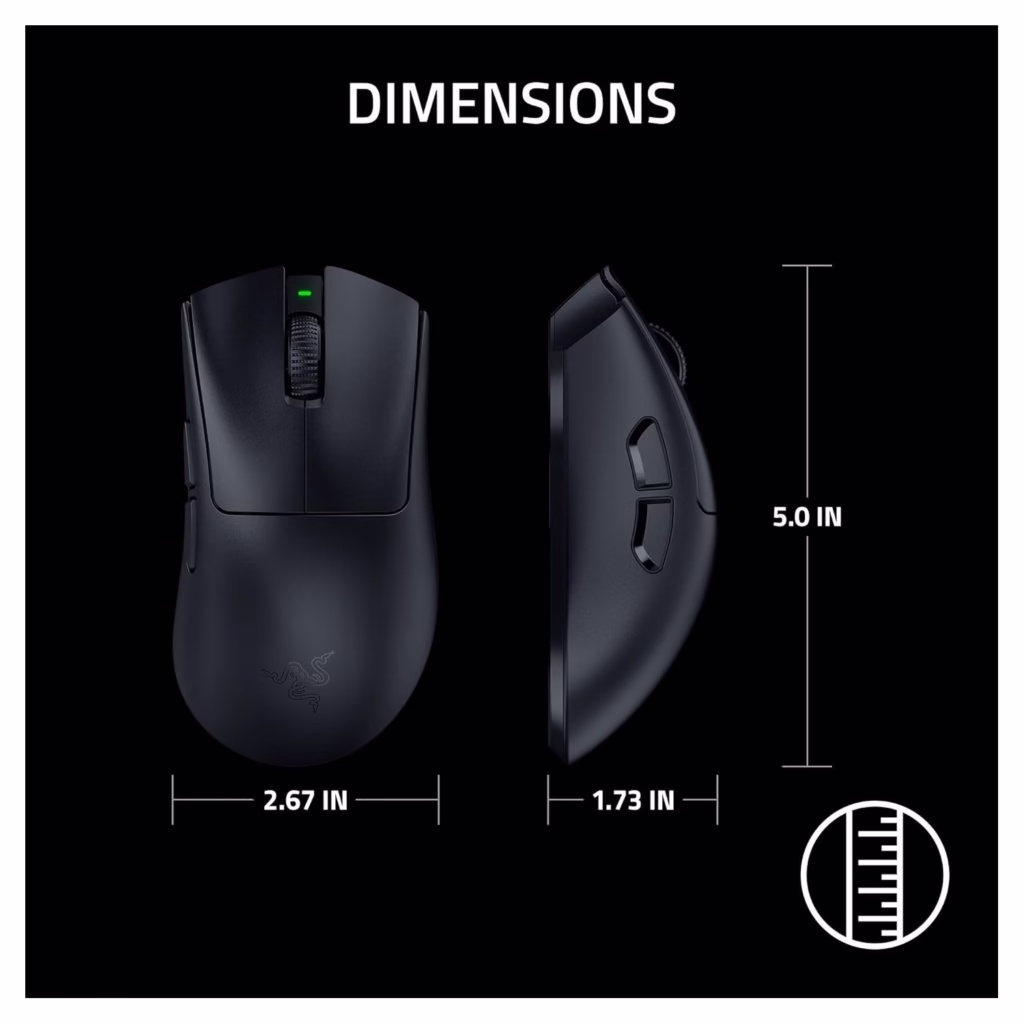 Razer DeathAdder V4 Pro mouse dimensions 5.0 x 2.67 x 1.73 inches ergonomic right-handed shape