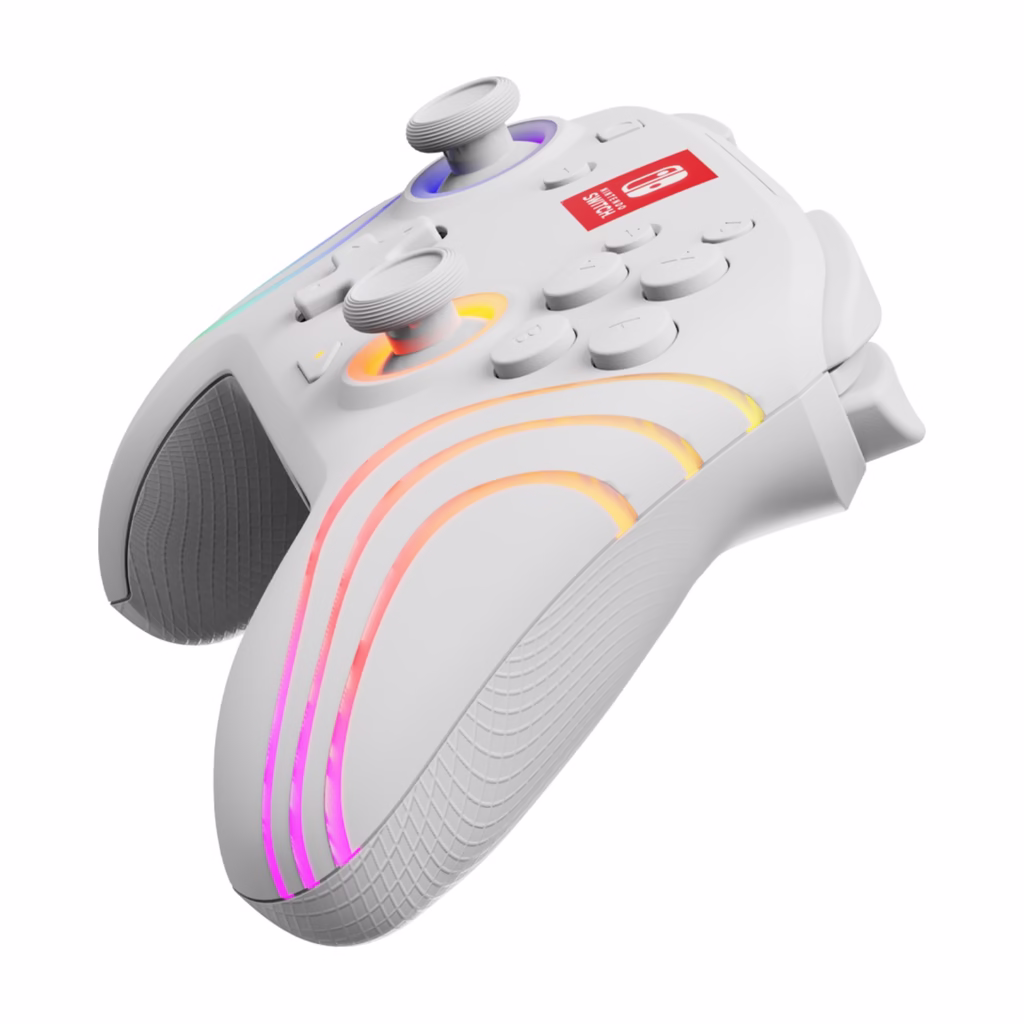 PDP Afterglow Wave Wireless Motion Plus Controller White, angled view showing wave LED detail
