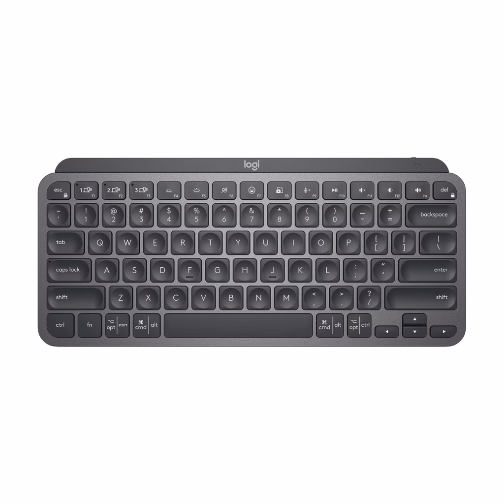 Logitech MX Keys Mini Wireless Illuminated Keyboard Graphite top view showing compact 75-percent layout