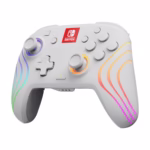 PDP Afterglow Wave Wireless Motion Plus Controller White, three-quarter angle highlighting RGB zones